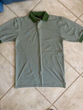 Basic Editions Green & White Striped Polo Shirt